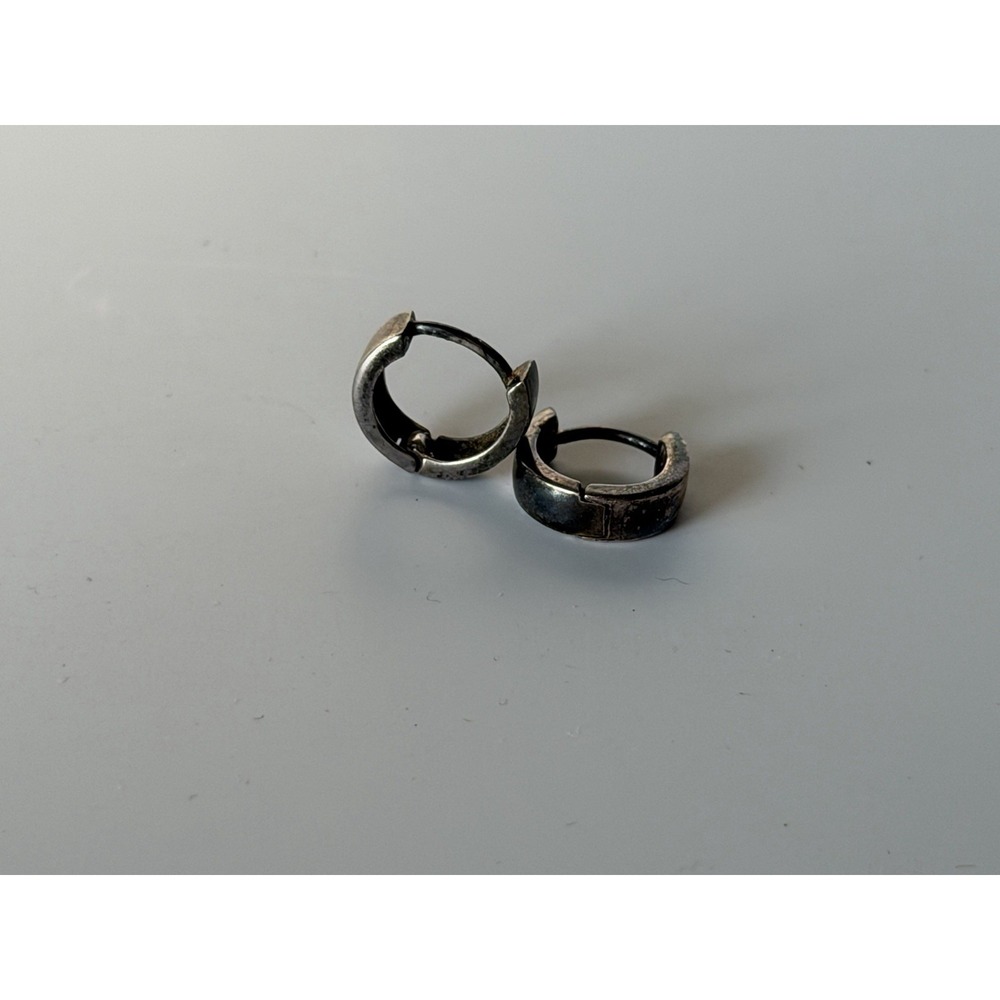 Real Solid 925 Sterling Silver Hoops Mens Ladies Small Huggie Hoop Earrings Vtg